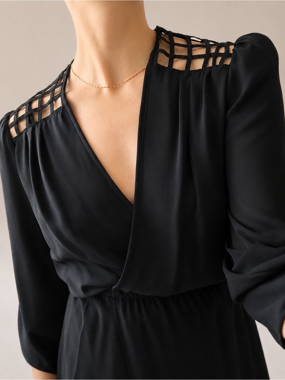 Vintage Black Sheer V Neck Backless Mini Dress Caged Style Lattice Open Back S - Picture 15 of 16